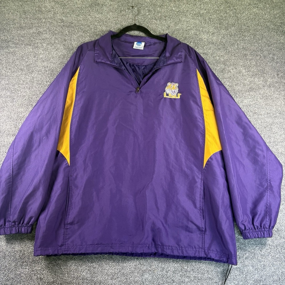 LSU Tigers NCAA Purple Gold Pullover Windbreaker Jacket Mens XL Embroidered